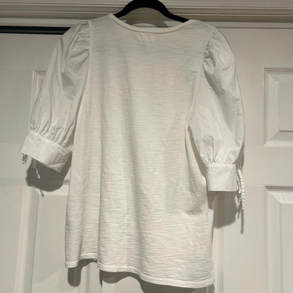 Nation LTD White Puff Sleeve V-Neck Blouse - Picture 4 of 4